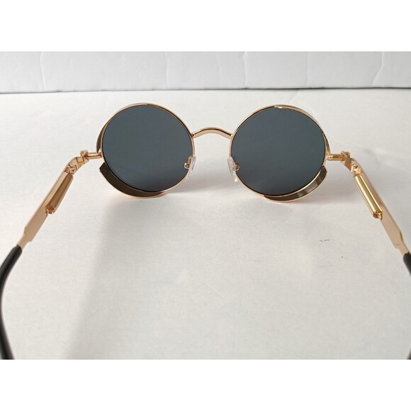 Steampunk Gothic Retro Round Circle Sunglasses Gold Metal Frame Gray Lens C12 - Picture 6 of 9